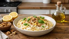 Creamy spaghetti with ricotta and walnuts in 20 minutes
