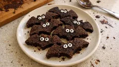 Chocolate Bat Biscotti with Candy Eyes — a fun Halloween cookie you can bake in one bowl