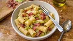 Rigatoni with Leeks and Speck—A Cozy Italian Pasta for Busy Weeknights
