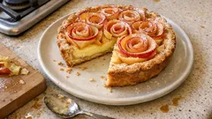 Apple Custard Crostata with Lemon Pastry Cream and a Simple Apple Rose Top