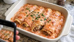 Air-Fryer Baked Crespelle with Creamy Meat Filling and Quick Rosé Sauce